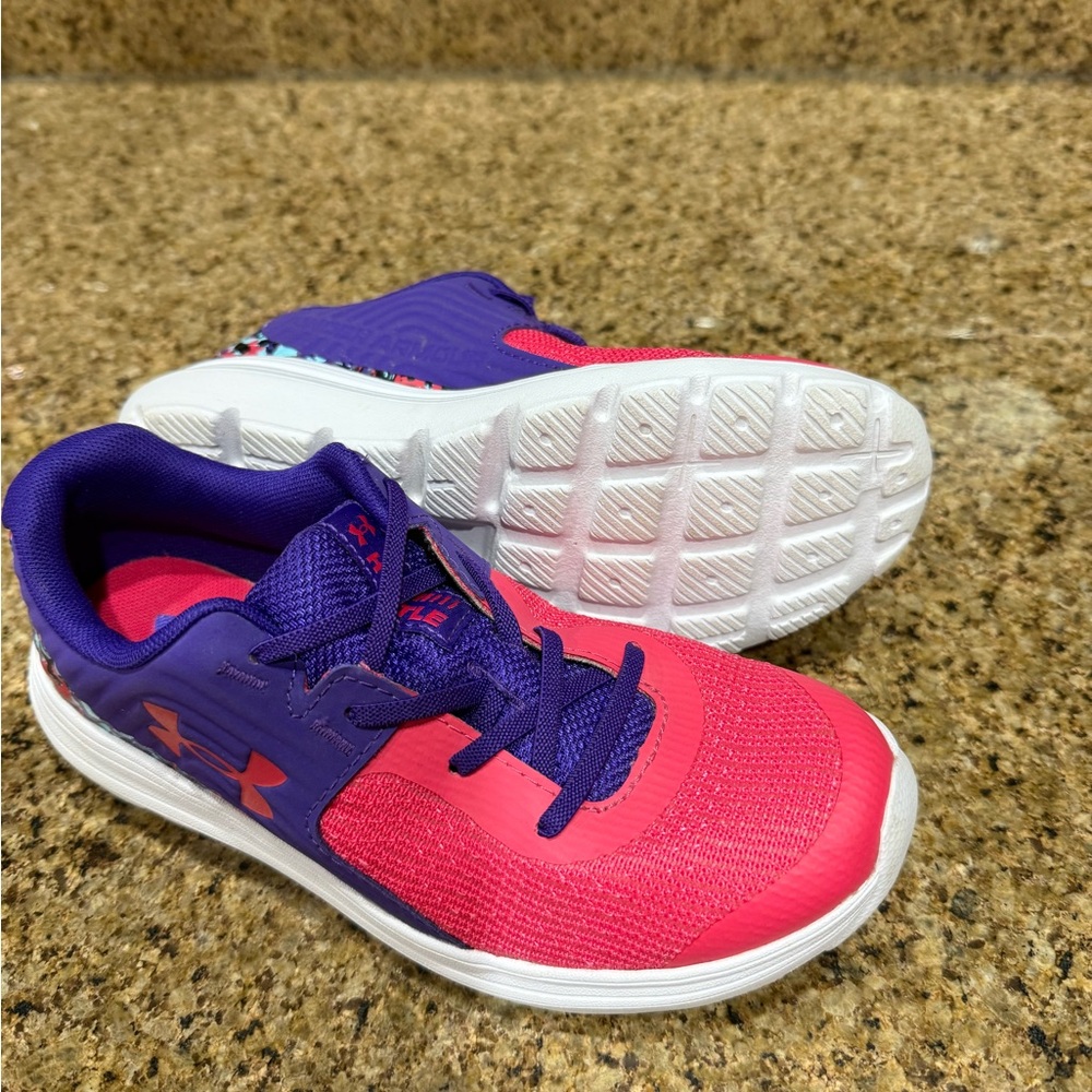 Under Armour Kids Pink and Purple Athletic Sneakers with White Sole - Picture 4 of 7